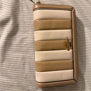 Coach Quilted Stripe Zip Wallet in Cream and Tan Leather